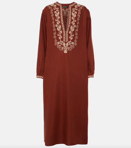 Expertly crafted by Loro Piana, the Faye embroidered linen kaftan exudes refined elegance. Made with the finest quality linen, this kaftan features intricate embroidery for a touch of sophistication. With its timeless design, this kaftan is the perfect addition to any wardrobe for a luxurious and stylish look.