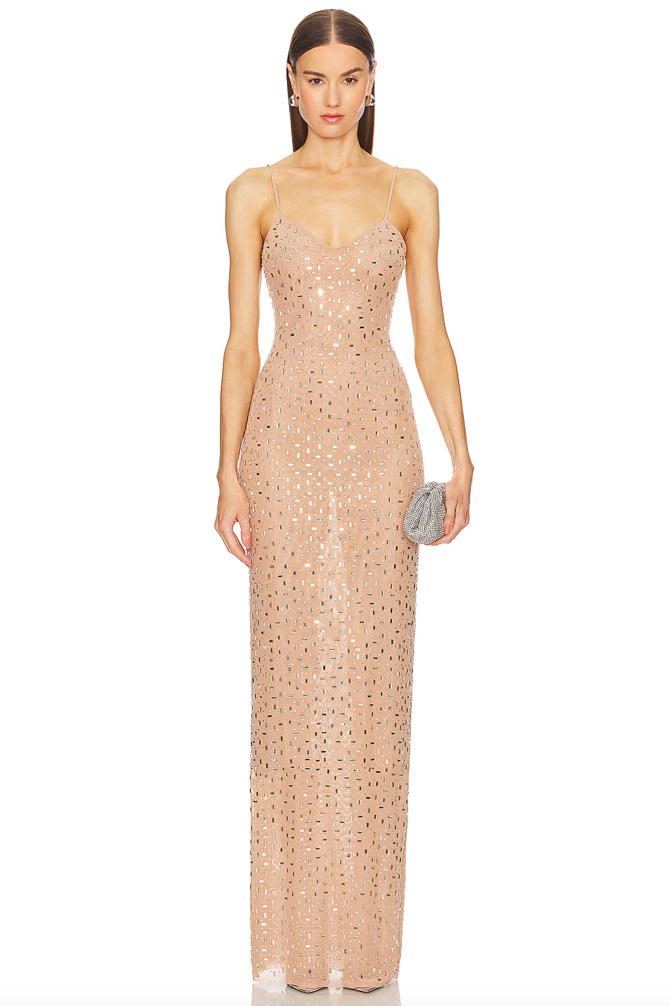 Step into luxury with the Rhinestone Mesh Maxi Dress by Self-Portrait. Fully lined for comfort, the hidden side zipper closure adds ease to this statement piece. Made with heat-stamped crystals, the mesh fabric shimmers with every movement. Elevate your style and dazzle the crowd in this showstopping dress!