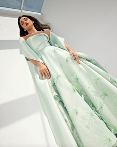 Look amazing on your special night in this elegant strapless A-line floor length satin gown. With a beautiful ruched stole, this formal evening gown will turn heads and make you feel like royalty.&nbsp;