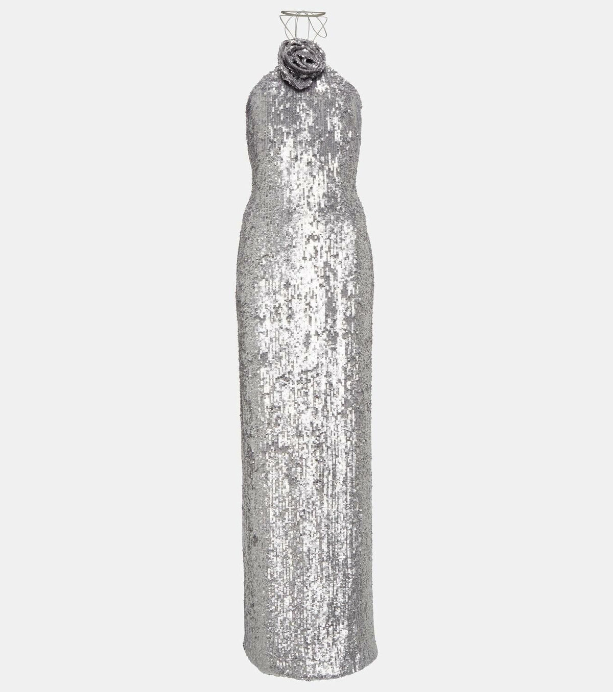 Looking to make a statement? The Magda Butrym Sequin Maxi Dress in Silver is a must-have item for your wardrobe. Its lightweight yet structured fabric creates a beautiful silhouette, while the soft and feminine color adds a touch of elegance. Perfect for any special occasion, this dress will be a timeless staple in your closet.