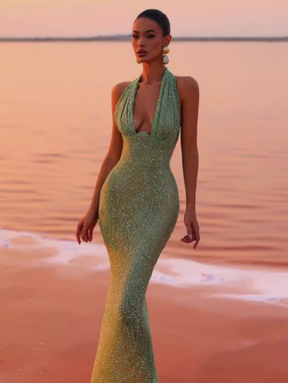 Introducing the Zinnia Sparkling Gown, a true showstopper. Embellished with delicate beads, this gown exudes luxury and sophistication. The halter neck adds a touch of elegance, while the sheer lining creates a sense of allure. Perfect for formal events or special occasions, feel like a true queen in the Zinnia Gown.