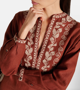 Expertly crafted by Loro Piana, the Faye embroidered linen kaftan exudes refined elegance. Made with the finest quality linen, this kaftan features intricate embroidery for a touch of sophistication. With its timeless design, this kaftan is the perfect addition to any wardrobe for a luxurious and stylish look.