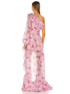 Introducing Dress Eliana, the elegant and stylish party dress that will make heads turn. Its stunning pink fragmented flower print adds a touch of femininity and sophistication. Made for women who want to make a statement, this maxi dress exudes confidence and grace. Perfect for any special occasion, be the best dressed in this dress.