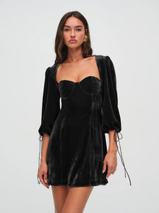 Elevate your date night look with the Nadine Mini Dress. The luxurious velvet and corset design exude elegance and romance. Three-quarter length blouson sleeves and underwire cups create a flattering silhouette, while the sweetheart neckline adds a touch of sensuality. Make a statement in this exclusive and sophisticated piece.