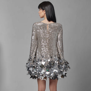 Indulge in the allure of our Dress Star - a growing star shift dress that exudes luxury. Adorned with sexy sequins and a silver mini dress design, this dress is perfect for the sophisticated woman. Elevate your style with elegance and allure.