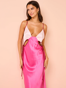 Bring a touch of femininity to your cocktail looks with the Auteur Lily Dress in Multicolour Pink.  Crafted from a lightweight fabrication, this slip dress features a flattering V neckline, small cut outs on the waist while the drawstrings on the side allow for a customizable fit.  Admired for its two toned colourway, make a statement with this dress that exudes elegance and exclusivity.