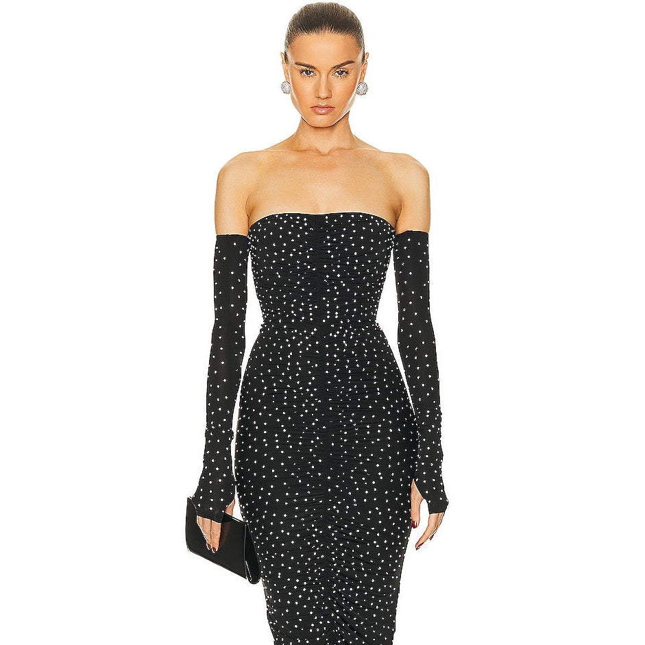 Looking for a show-stopping dress that will make you feel like a star? The Alex Perry Dress has got you covered! Featuring a crystal ruched design and column silhouette, this glove dress will accentuate your curves and add some sparkle to your look. Embrace your inner glamour with this elegant and stylish piece.