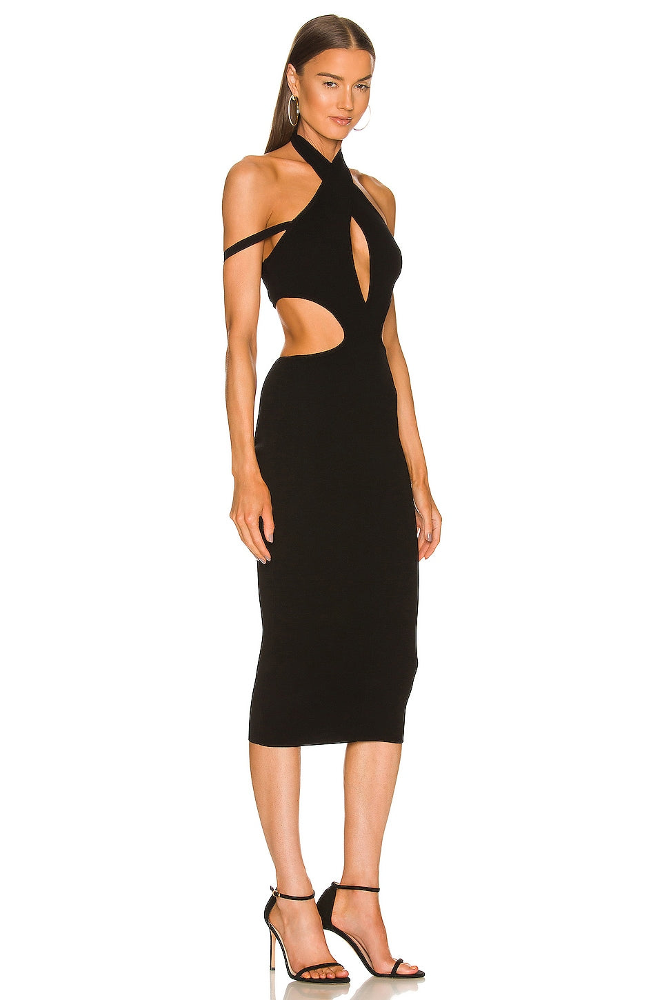 Introducing the Naomi Dress, the perfect addition to your summer wardrobe. This elegant midi dress features a flattering v-neckline and cut out details, enhancing your curves and creating a stunning silhouette. With its sleeveless and backless design, this bodycon dress is perfect for any special occasion. Elevate your style with the Naomi Dress.