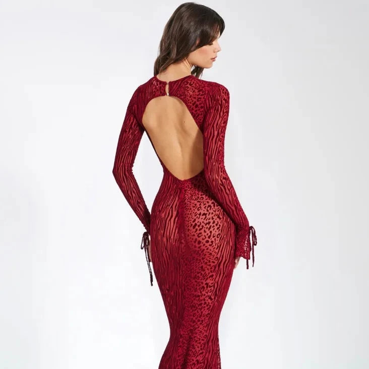 Introducing Dress Vera, a luxurious and sophisticated masterpiece. Made with long sleeves, hollow out details, and an open back, this mesh dress exudes elegance and exclusivity. Perfect for any special occasion, this dress will make you feel like a work of art.