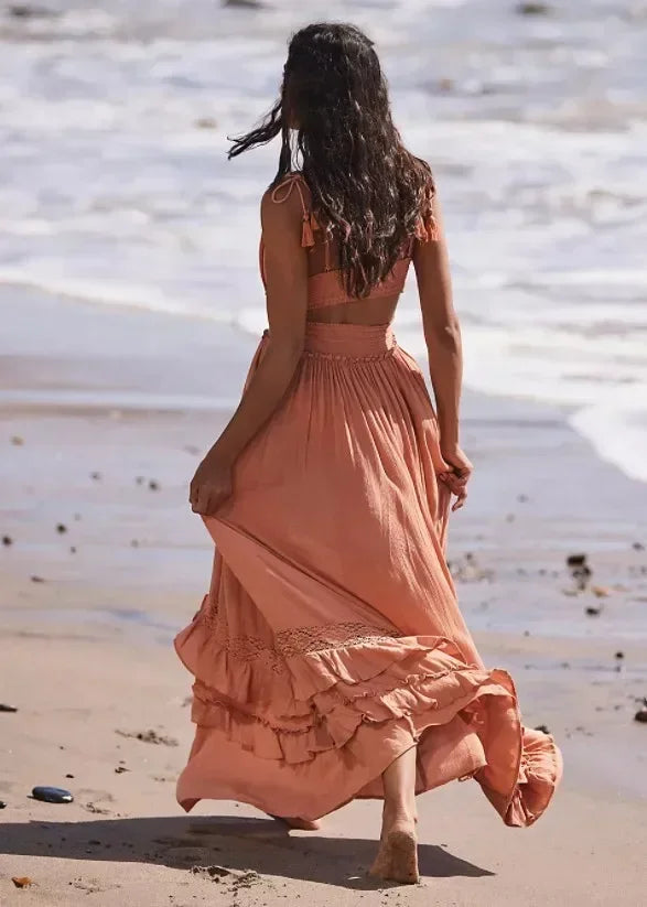 Take on any adventure with the Haze Dress. This sleeveless cotton maxi dress is perfect for the summer beach, with its boho style and solid color design. Stay cool and stylish while enjoying the sun!