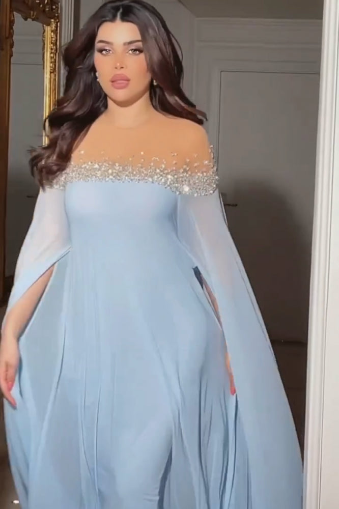 Elevate your style with the Sarah Gown. This exquisite Luxury Crystal Baby Blue Evening Dress is adorned with intricate crystal detailing, ensuring a truly luxurious experience. Perfect for weddings and special occasions, the kaftan style offers a comfortable and flattering fit, making you the center of attention. Order now and be the belle of the ball.