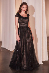 Indulge in elegance with our Chiara Gown, designed for the daring and bold. Featuring an off-the-shoulder asymmetrical bodice with dazzling horizontal beading, and a layered tulle skirt adorned with a vertical beaded motif, this dress exudes modern glamour. Whether it's a gala or special evening, make a statement in this captivating and timeless piece.