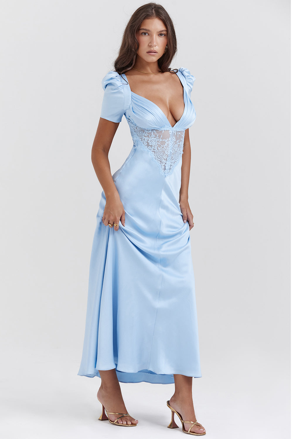 Indulge in the luxurious allure of our Rafaella Robe. Exuding elegance and vintage charm, its fortunate design features a sexy V-neck and mermaid silhouette, adorned with delicate lace and silky fabric. A custom fit guarantees you'll make a lasting impression at any formal occasion or prom. Unforgettable style awaits.