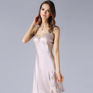 Get ready for a dreamy night with the silk Alice evening dress. With elegant French embroidery and a comfortable slip design, this luxurious robe is perfect for a night of lounging or a romantic evening in. Slip into style and comfort with Alice.