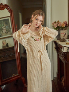 This beautifully crafted Robe en Crochet Bridgette boasts intricate vintage embroidery and a delicate hollow out design. Made from high-quality knitted fabric, it offers both style and comfort, making it a perfect addition to any wardrobe. Perfect for any occasion, this long pullover dress exudes elegance and charm.