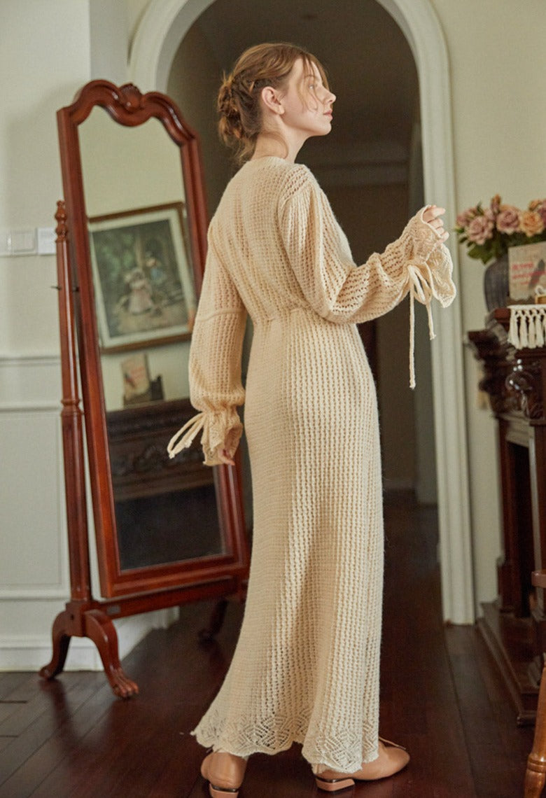 This beautifully crafted Robe en Crochet Bridgette boasts intricate vintage embroidery and a delicate hollow out design. Made from high-quality knitted fabric, it offers both style and comfort, making it a perfect addition to any wardrobe. Perfect for any occasion, this long pullover dress exudes elegance and charm.