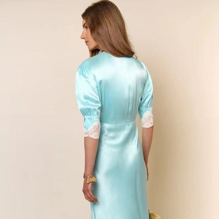 Achieve an elegant and sophisticated look with our Robe Anna. Made with high-quality satin fabric, this dress exudes luxury and glamour. Perfect for special occasions, its sleek design will make you stand out and feel confident. Elevate your style with our Robe Anna.