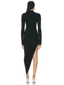 This high-end Dress Rihanna is designed for the confident and stylish woman in mind. Featuring a sexy Hollow Out design, high split, and slim rib long sleeves, this dress is perfect for any cocktail party or formal event. Its asymmetric bodycon silhouette will make you stand out and exude elegance. Get ready to turn heads and make a statement with this show-stopping dress.