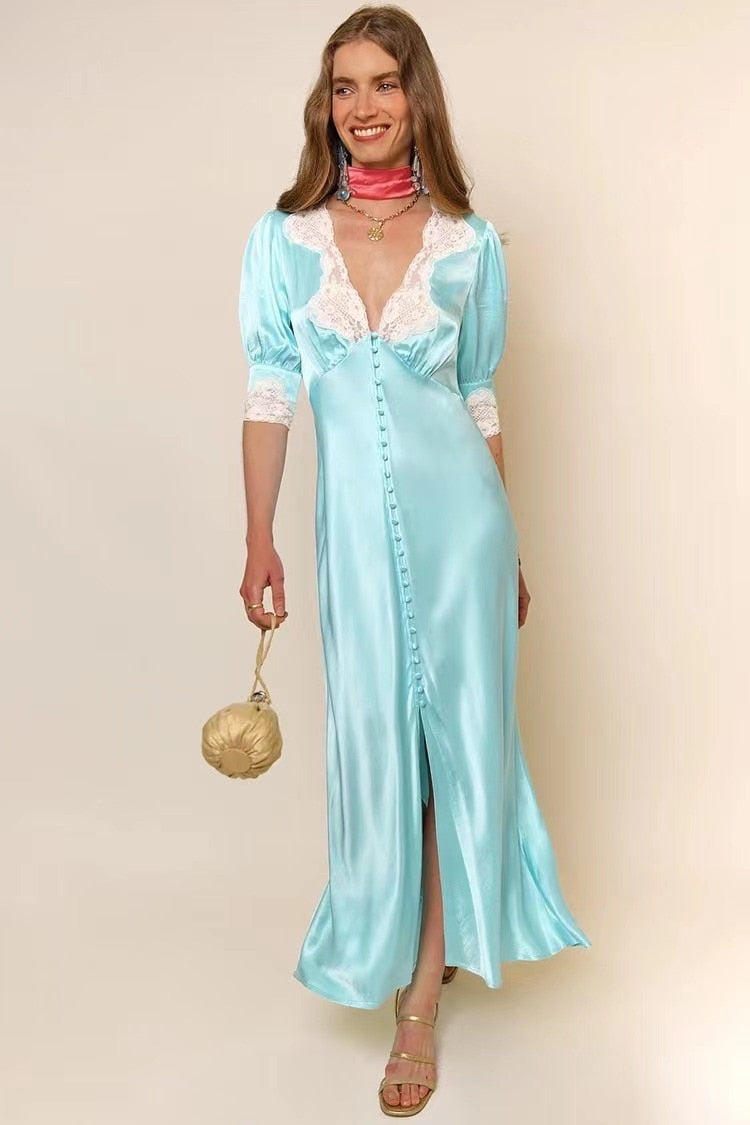 Achieve an elegant and sophisticated look with our Robe Anna. Made with high-quality satin fabric, this dress exudes luxury and glamour. Perfect for special occasions, its sleek design will make you stand out and feel confident. Elevate your style with our Robe Anna.